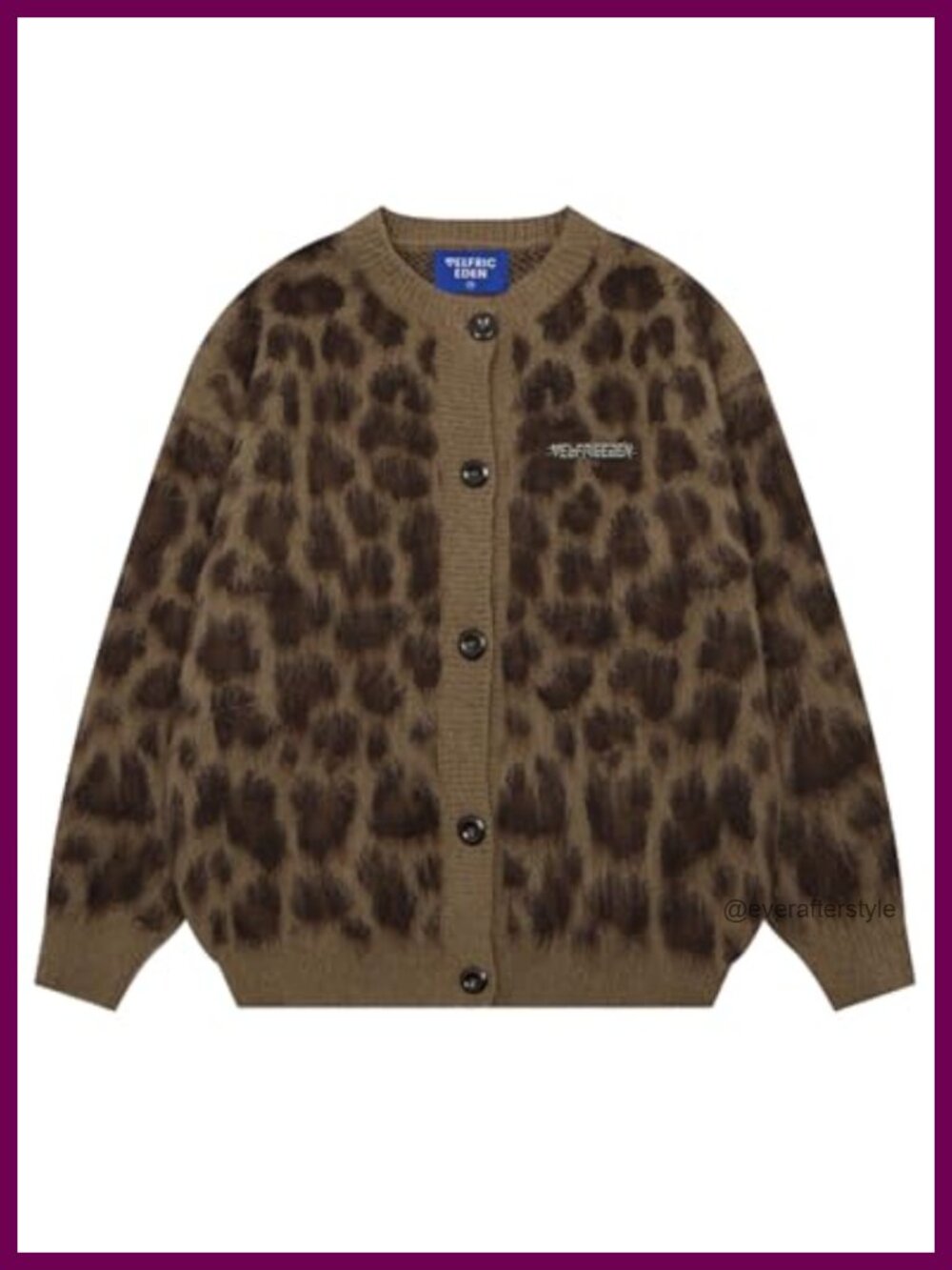 Leopard Print Oversized Cardigan Sweater Crewneck Button Down Long Sleeve